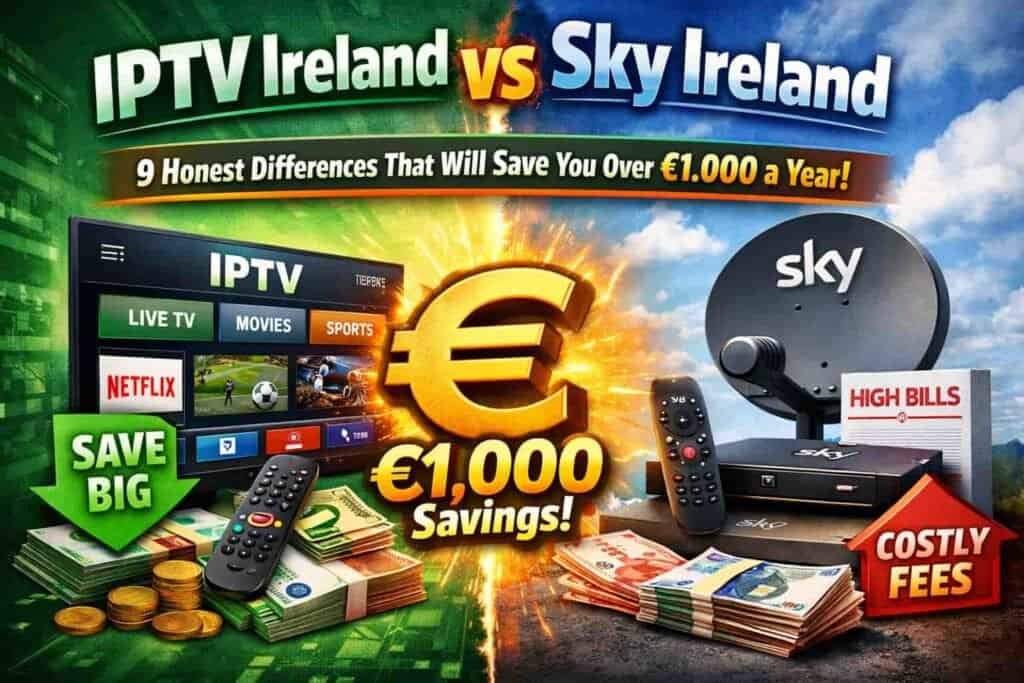 IPTV Subscription Ireland channel lineup compared to Sky Ireland package on Smart TV and Fire Stick